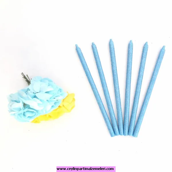 Simli Dekor Mum Mavi